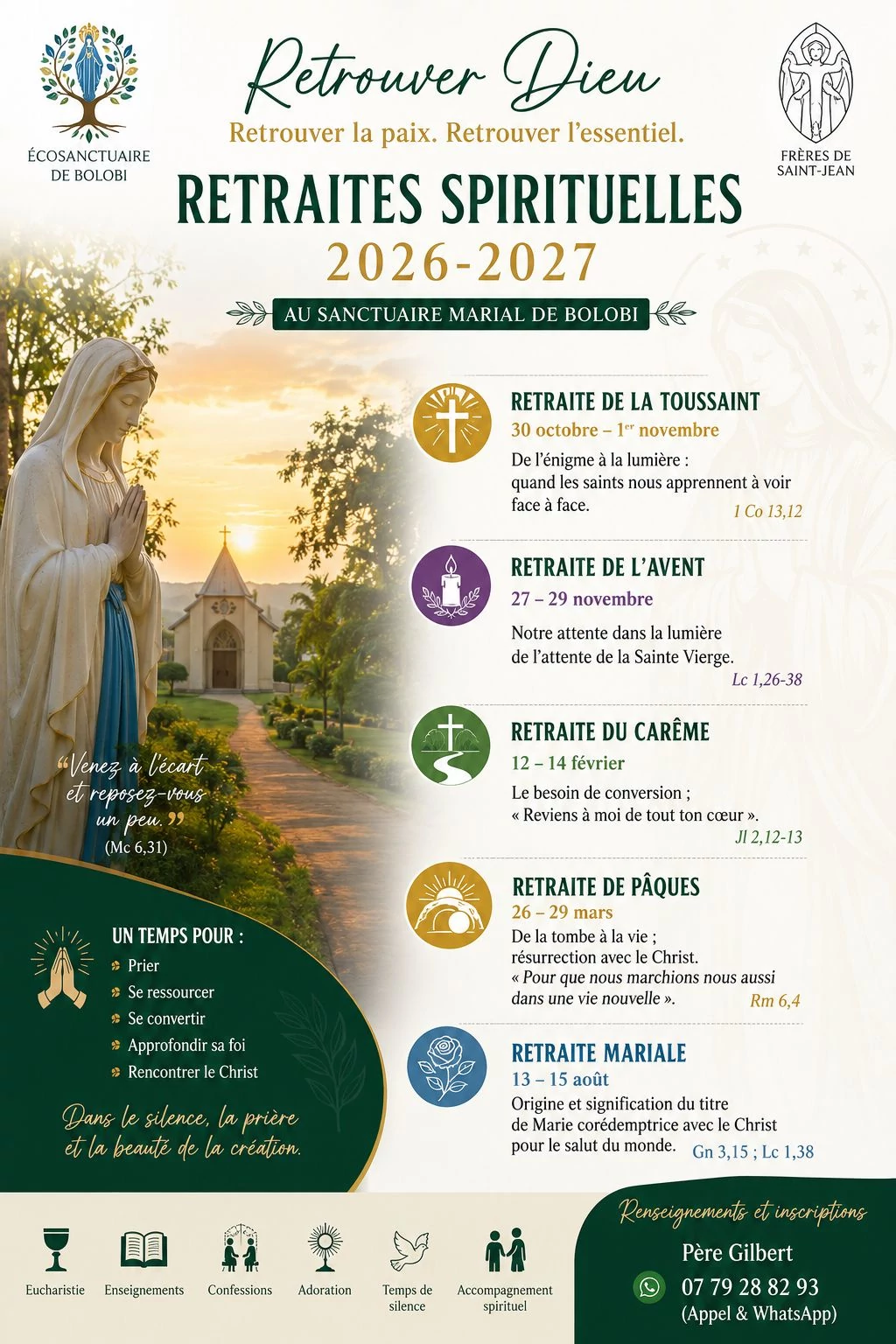 Affiche Officielle des Retraites Spirituelles 2026-2027 au Sanctuaire Marial de Bolobi
